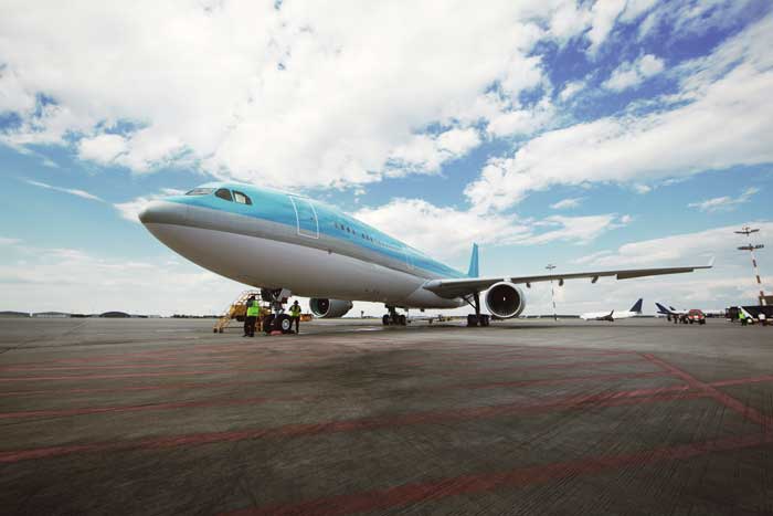 Jet airliner on ramp